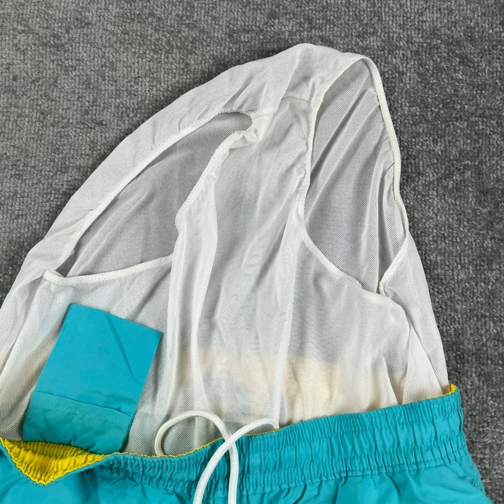 Polo Ralph Lauren Mens Teal Blue Yellow Swim Trunks Medium Mesh Lined Drawstring